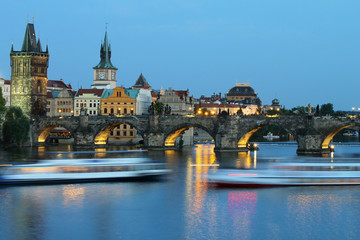 Fototapeta na wymiar Prague cityscape with Charles bridge in the evening