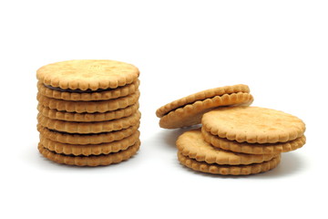 Cookies with chocolate cream filling isolated on white