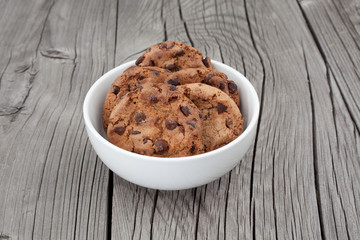 Chocolate chip cookies on a white plate