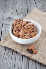 Chocolate chip cookies on a white plate