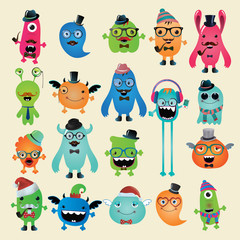 Vector Freaky Hipster Monsters Set