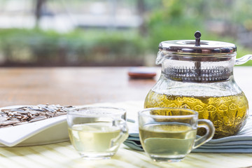 cup and teapot of green tea