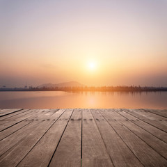 The view of lake with sunset