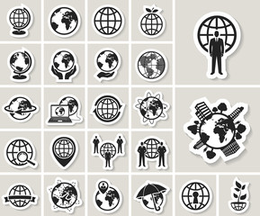 globe earth web icons set. vector paper stickers