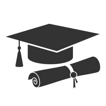 graduation cap and diploma silhouette icon