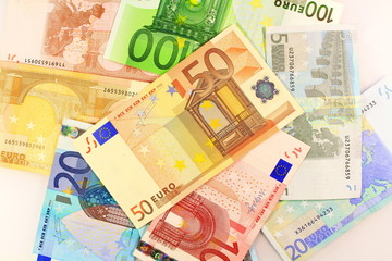 Euro note over foreign as background