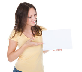 Smiling Woman Holding Placard