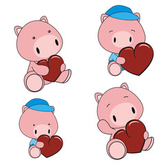 pig baby cartoon valentine heart pack in vector format