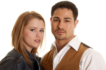 Couple close heads both looking