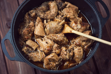 Chahohbili, traditional Georgian chicken ragout, high angle view
