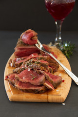 Weak roast roasting, with blood, with rosemary and sea salt.