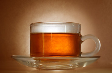 Cup of tea with a gradient on brown paper