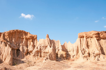 Obraz premium ancient corrosion of soil by rain and wind at Kork Suo,Nan,Thail