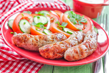 Sausages and salad