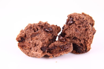 Chocolate muffin on a white background