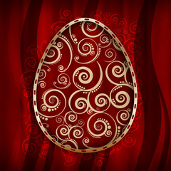 Happy Easter Card - patterned egg on red background