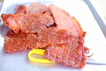 Sliced ​​sheets of dried and crispy pork