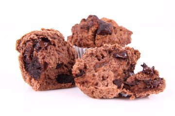 Chocolate muffins on a white background