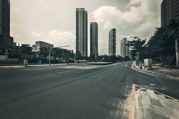 buildings and road in the city