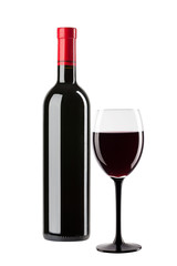 Fototapeta butelka z kieliszkiem czerwonego wina na białym tle obraz