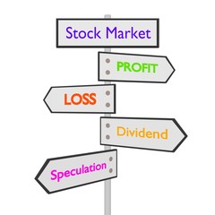 3d stock market, share signpost