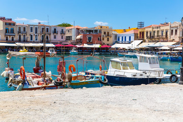 Old  venetian harbor in Rethymno, Crete, Greece