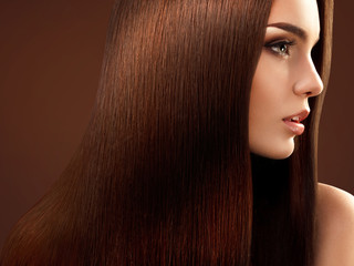 Brown Hair. Portrait of Beautiful Woman with Long Hair. 