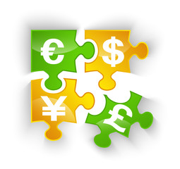 puzzle currency pieces with shadow isolated