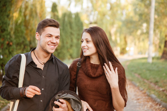 Young Couple Walking Outdoors