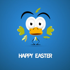 Happy Easter Blue Background with Abstract Chicken
