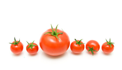 ripe tomatoes on a white background close-up - horizontal photo.