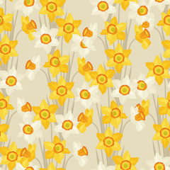 Spring flowers narcissus natural seamless pattern.