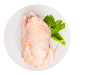 Whole chicken meat over white background