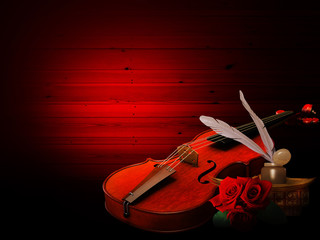 Music background with violin and roses