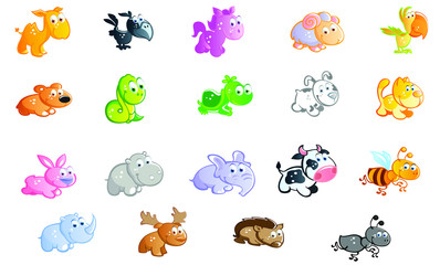 a big set of baby animals cartoon