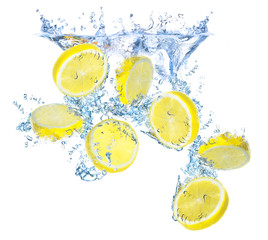 Lemons and water splash. Organic food