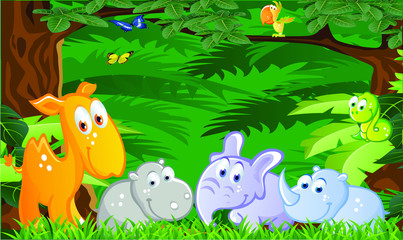 Obraz na płótnie Canvas Baby animals cartoon in the jungle