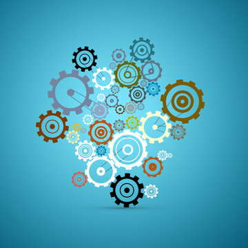 Abstract Vector Cogs - Gears Set on Blue Background