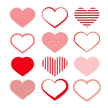 Heart Set. Red Valentine Symbols.