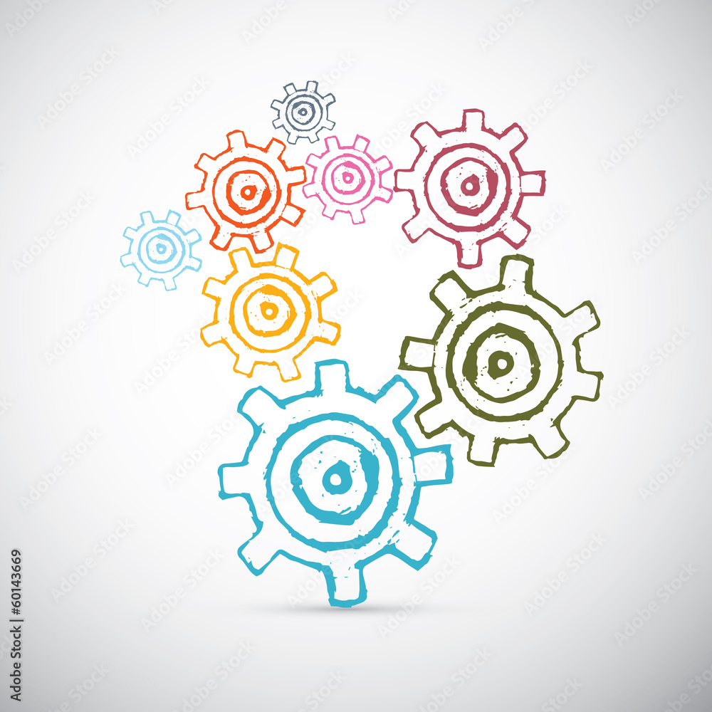 Poster hand drawn abstract vector cogs - gears