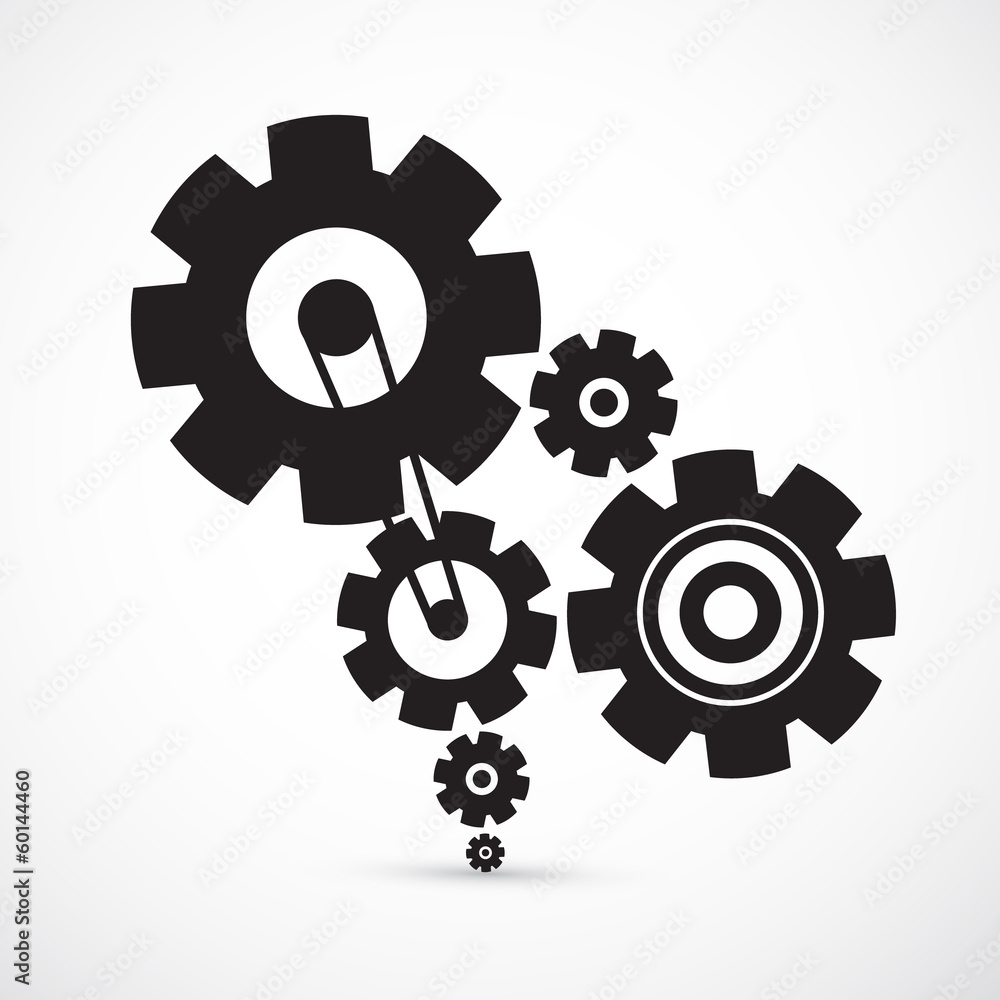 Poster abstract vector cogs - gears on grey background
