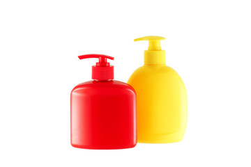 Two vials for hygienic means. Red and yellow.