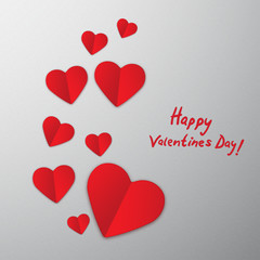 Valentine`s Day abstract background with red paper  hearts.