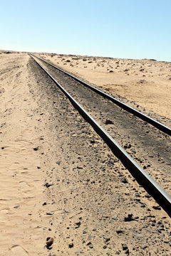 Railway Tracks Crossing A Huge Desert, Mauritania.