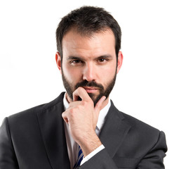 business man thinking over white background