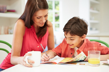 Obraz na płótnie Canvas Mother Helping Son With Homework