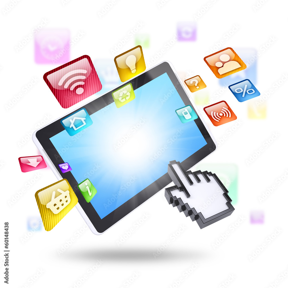 Poster tablet computer and application icons