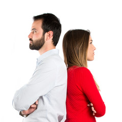 Couple over white background.