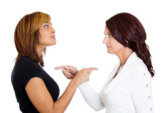 Two angry upset women having arguments frustrated 