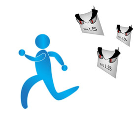 Man running away from bills